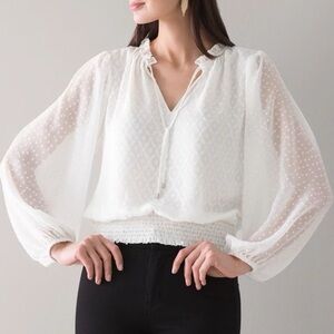 White House Black Market White Swiss Dot Peasant Top S Feminine Coquette Office